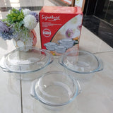 3 Pcs High Borosilicate Glass Casserole Set with Lids Oven Microwave Freezer Safe