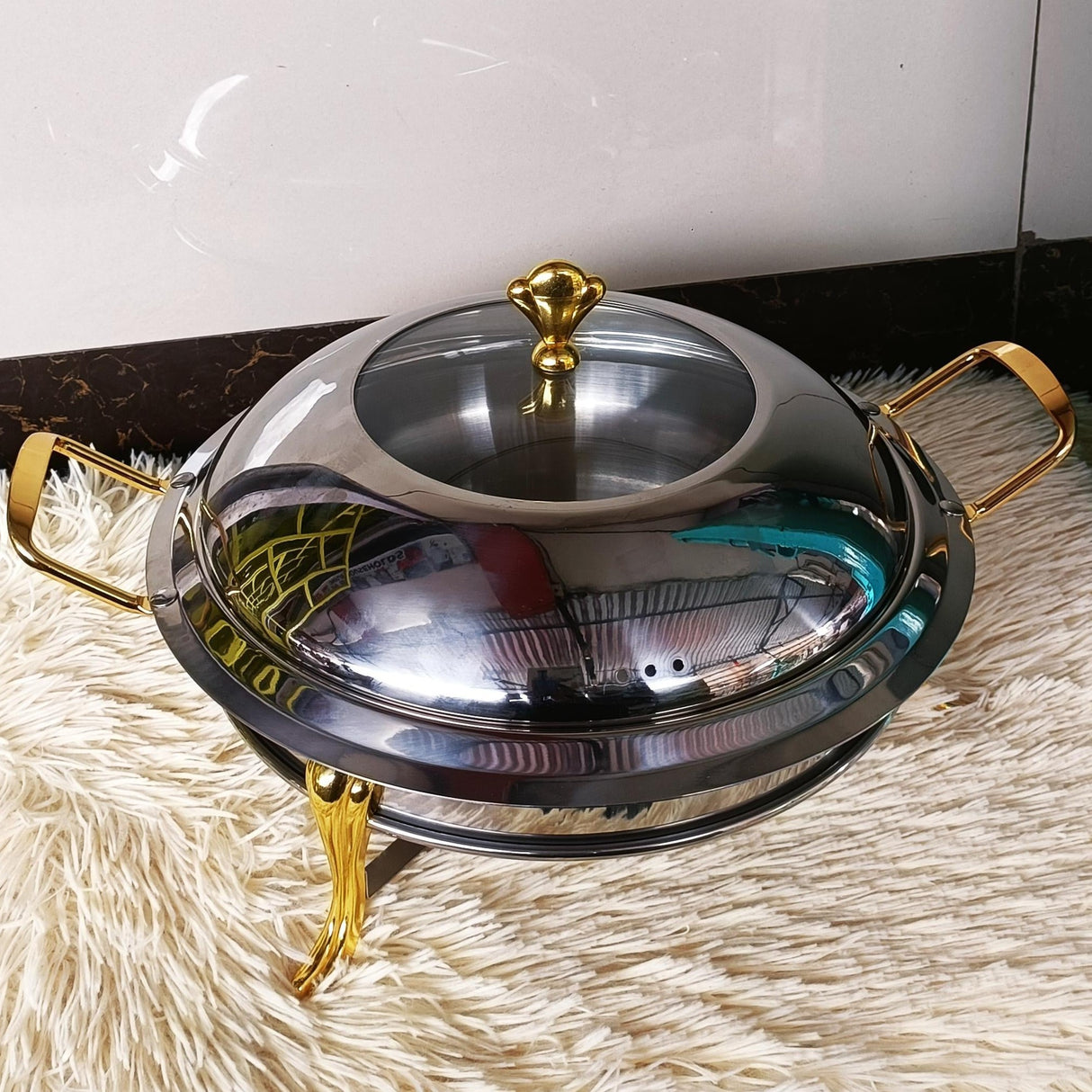 Round stainless Cheffing dishes