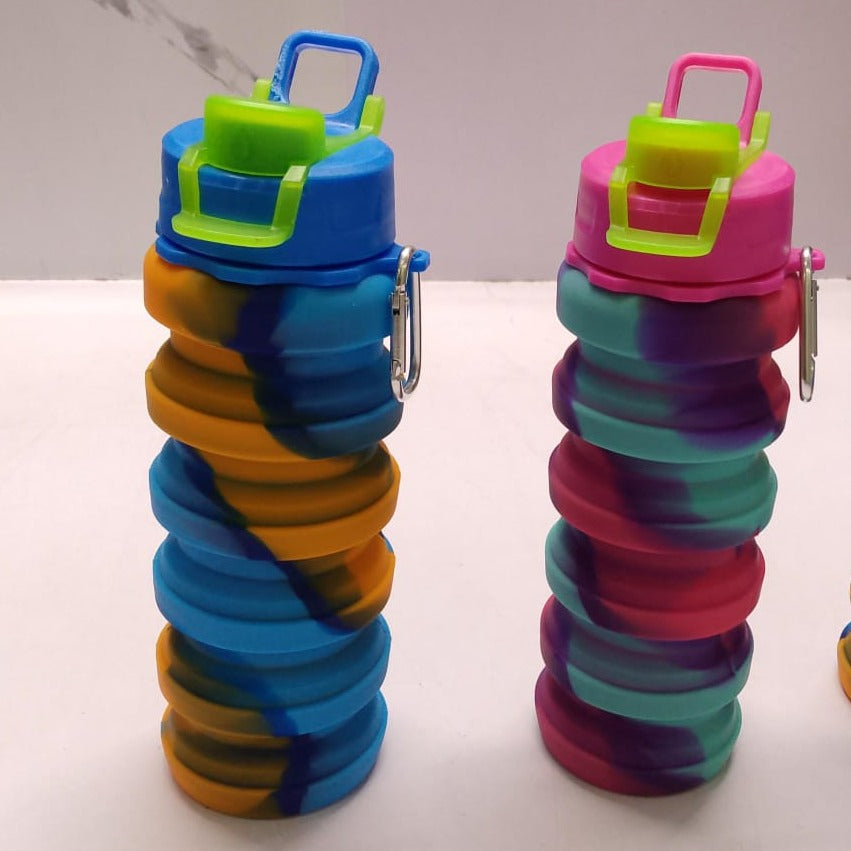 Multicoloured 500ml silicone collapsible water bottle