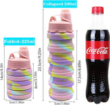Multicoloured 500ml silicone collapsible water bottle