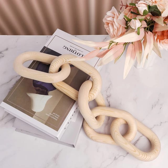 Boho Modern Chain Link Wooden Hand Carved 5-Link Chain Art