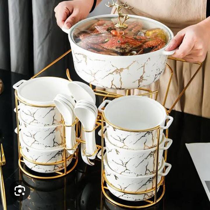 15pcs Nordic ceramic soup pot  binaural soup bowl set