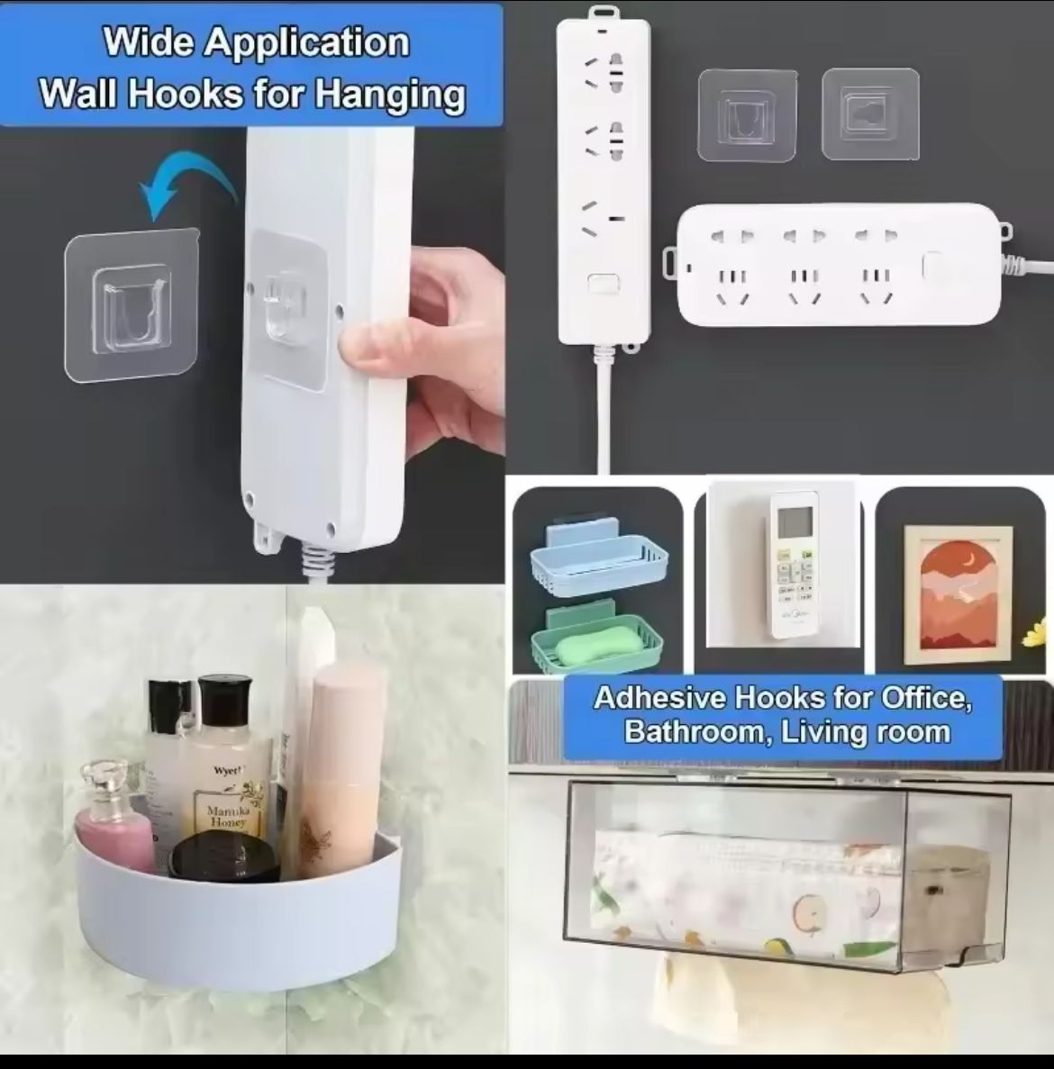 Adhesive double sided mounting hooks