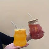 600 ml High Quality borosilicate strip glass with wooden lid and straw (set of 3)