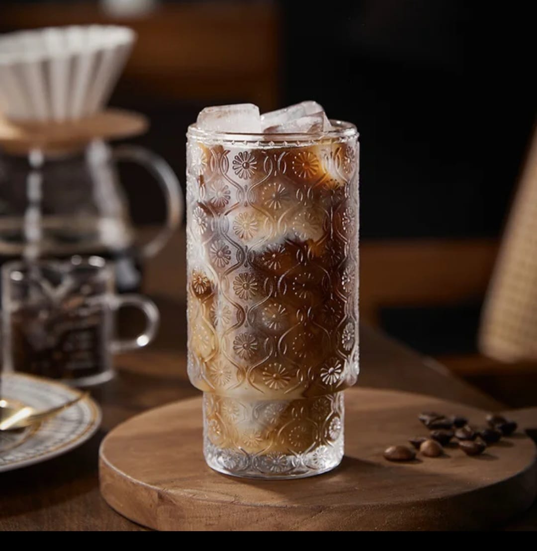 Embossed Vintage Ribbed Glass – 350ml Heat-Resistant Transparent Drinkware
