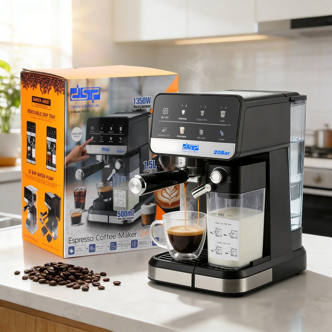 DSP Expresso Coffee Maker with ULKA 20 Bar Pump & Automatic Milk Frother
