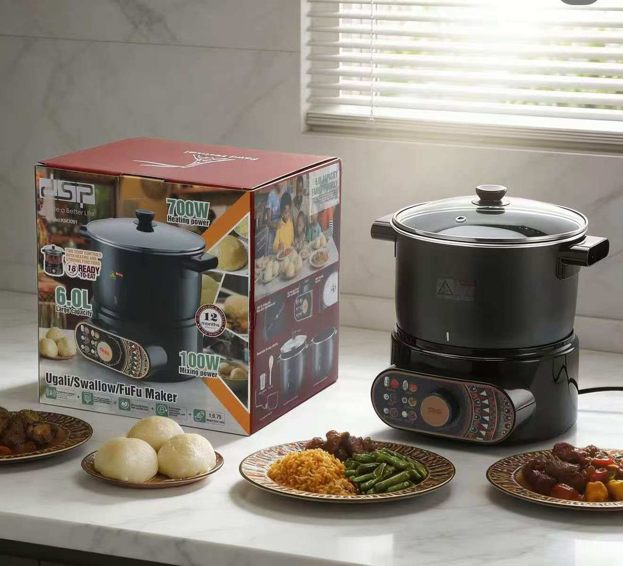 DSP Ugali Cooker 6.0L - Automatic Stirring with Non-Stick Aluminium Pot & 60-Minute Timer
