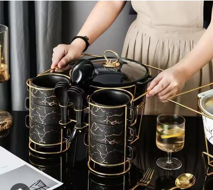 15pcs Nordic ceramic soup pot  binaural soup bowl set