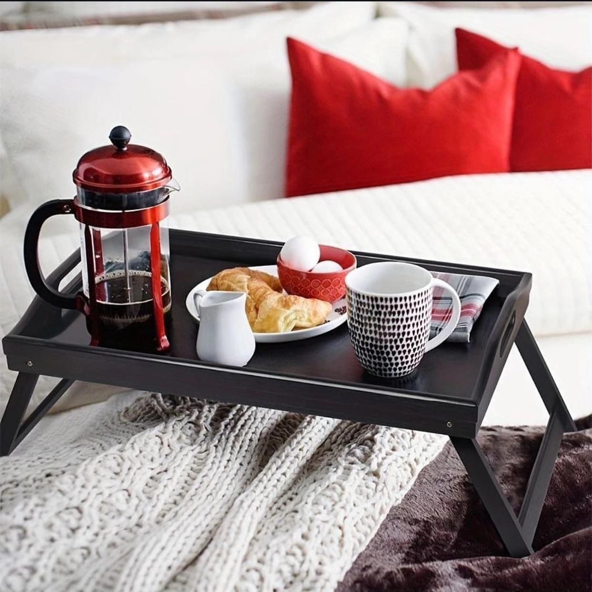Eco friendly black bamboo tray with foldable legs