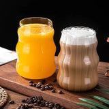 600 ml High Quality borosilicate strip glass with wooden lid and straw (set of 3)