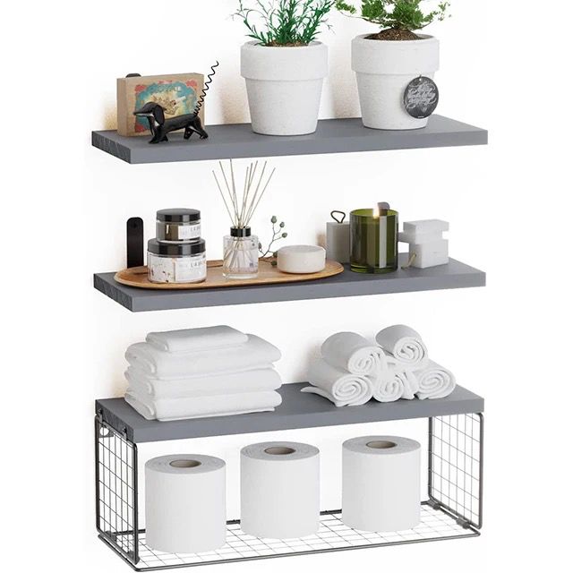 Solid pine wood bathroom floating shelves
