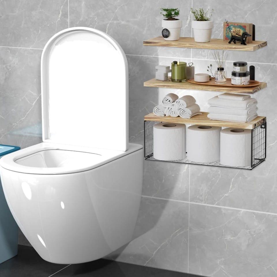 Solid pine wood bathroom floating shelves