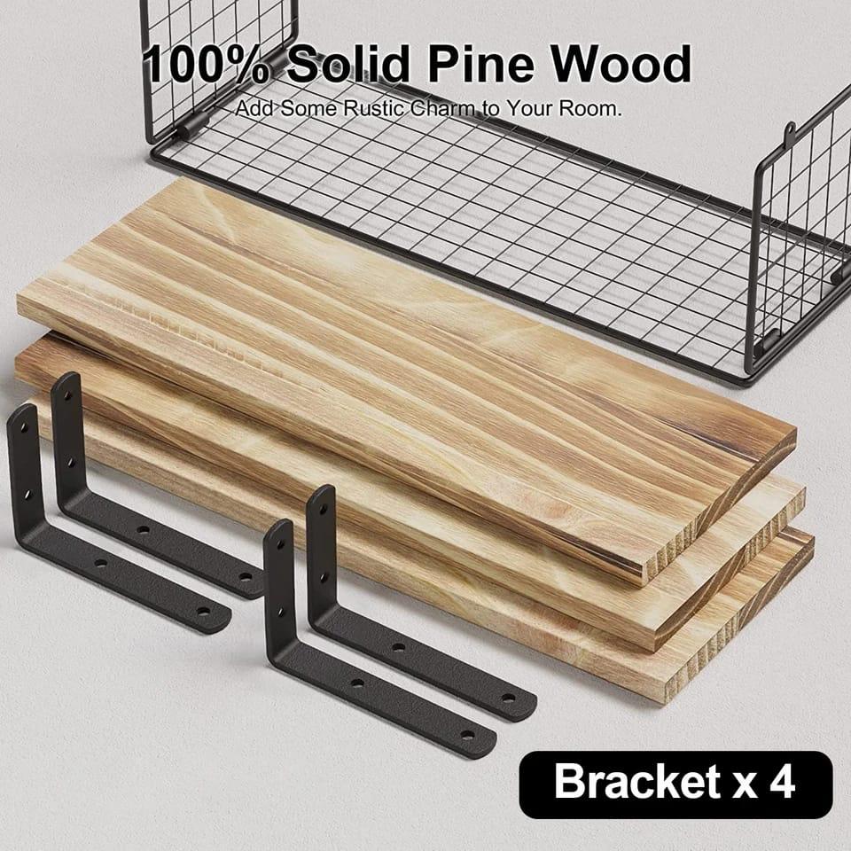 Solid pine wood bathroom floating shelves