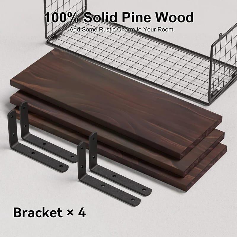 Solid pine wood bathroom floating shelves