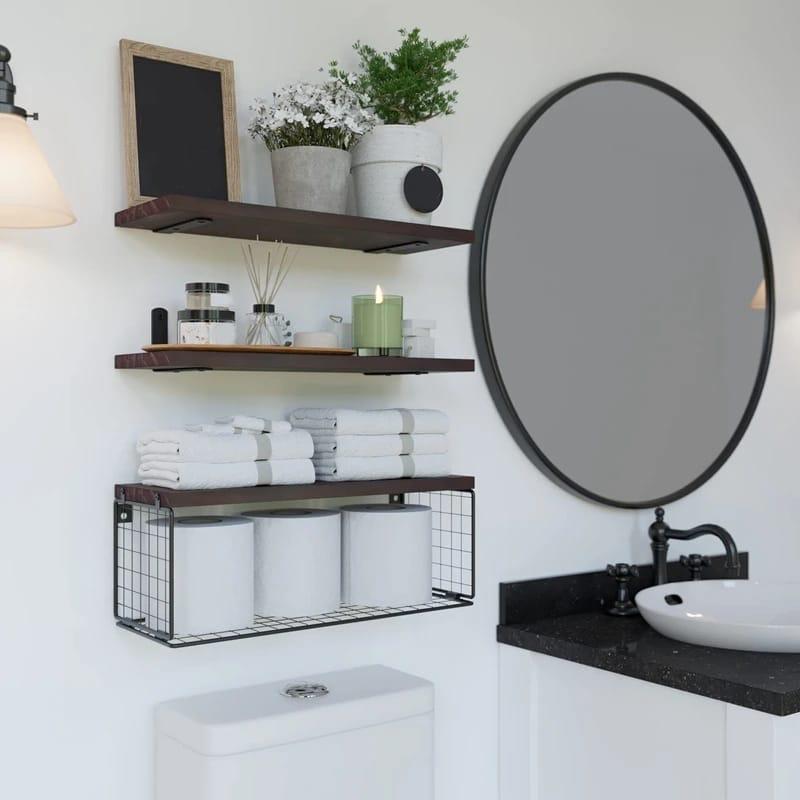 Solid pine wood bathroom floating shelves