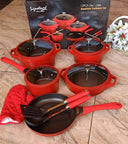 12 Piece Die Cast Cookware Set Non-Stick Aluminium Pots Pans Granite Coating Induction Compatible