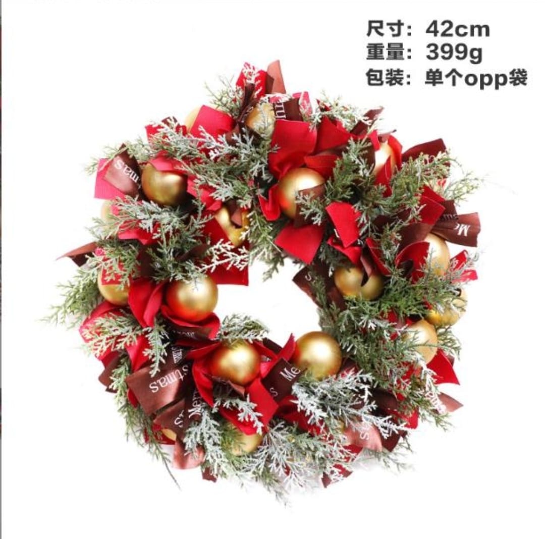 42cm Front Door Christmas Wreath With Christmas Ornaments