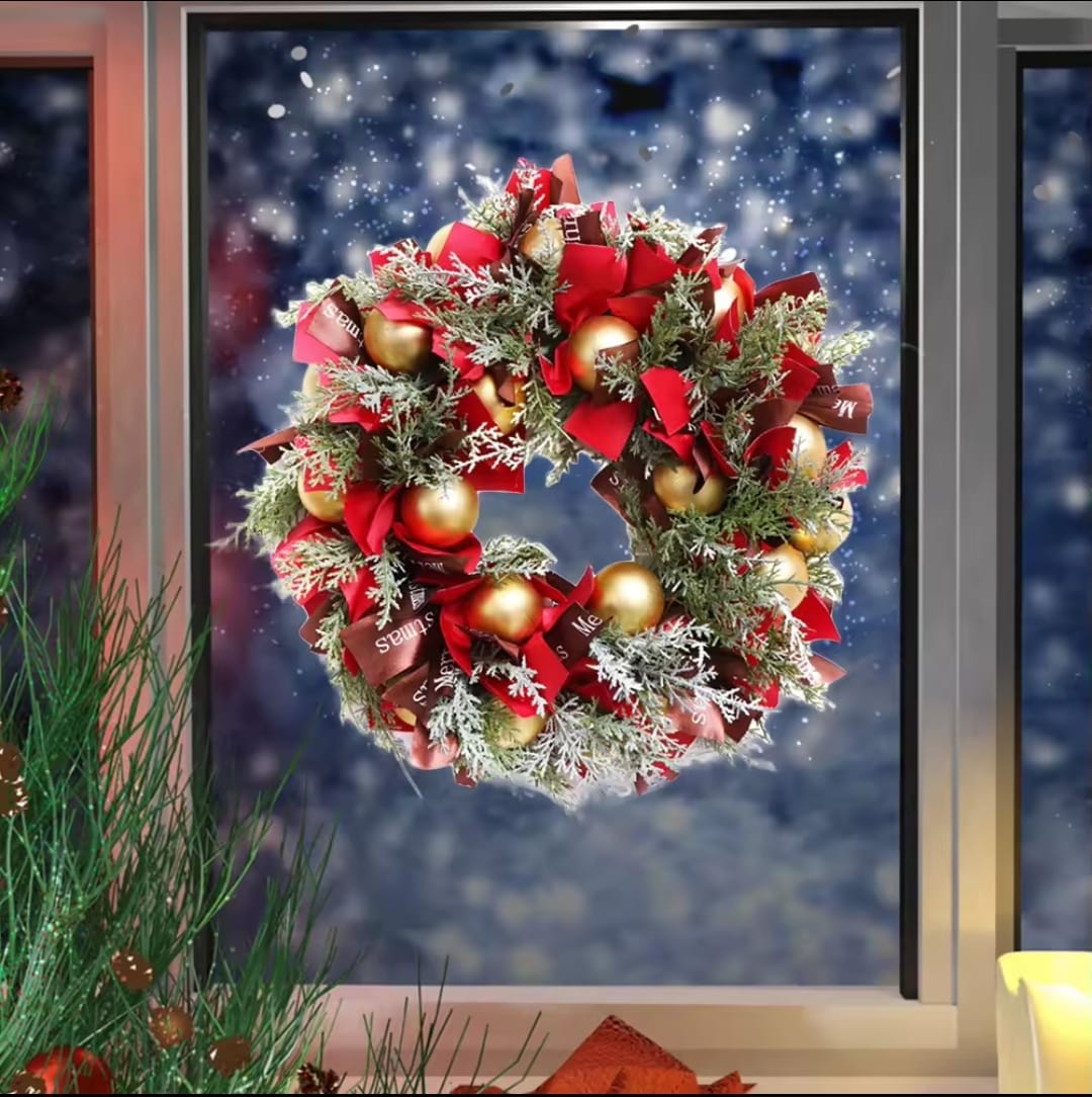 42cm Front Door Christmas Wreath With Christmas Ornaments