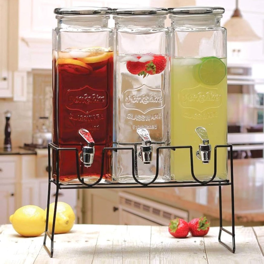 Danny Home Glass Juice Dispenser with Tap & Stand | Large Beverage Dispenser for Juice, Water & Drinks