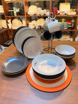 Homezaza Fine Porcelain Dinner Set 20 Piece - Black & White Reactive Glaze Ceramic Plates, Bowls & Mugs, Service for 4