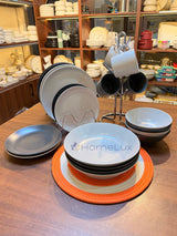 Homezaza Fine Porcelain Dinner Set 20 Piece - Black & White Reactive Glaze Ceramic Plates, Bowls & Mugs, Service for 4