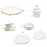 39 Piece White Porcelain Ceramic Dinner Set with Gold Rim 6 Plates 6 Bowls 6 Cups Saucers Platter Kettle