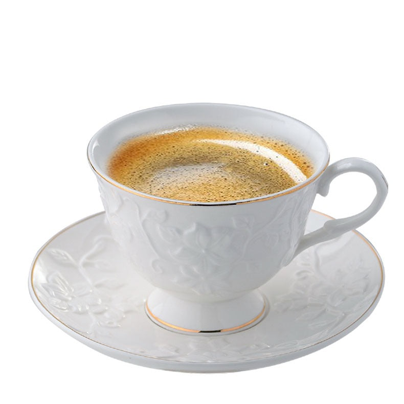 39 Piece White Porcelain Ceramic Dinner Set with Gold Rim 6 Plates 6 Bowls 6 Cups Saucers Platter Kettle