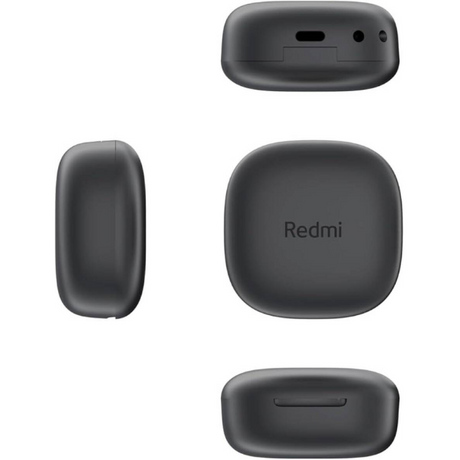 Redmi Buds 6 Play black charging case open showing both earbuds