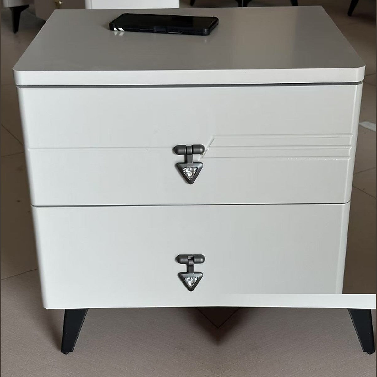Bedside Table 2 Drawer White with Grey Top 40x50cm