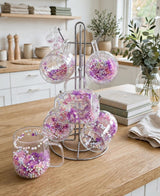 Dried Flower Double Wall Glass Mugs Set of 2, 350ml with Pastel Beads | Borosilicate Glass Coffee and Tea Mugs with Handle