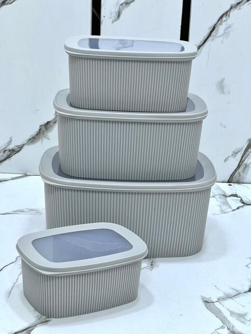 4pc Ribbed Airtight Food Storage Container Set – 1.2L, 2L, 3.5L & 6L Stackable Pantry & Fridge Containers Kenya