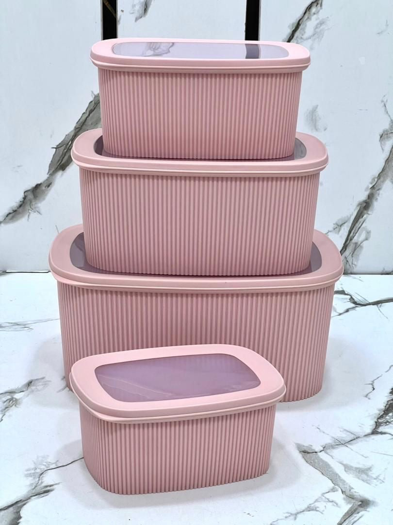 4pc Ribbed Airtight Food Storage Container Set – 1.2L, 2L, 3.5L & 6L Stackable Pantry & Fridge Containers Kenya