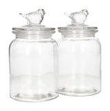 980ml Glass Storage Jars Set of 2 | Clear Pantry Jars with Bird Lid