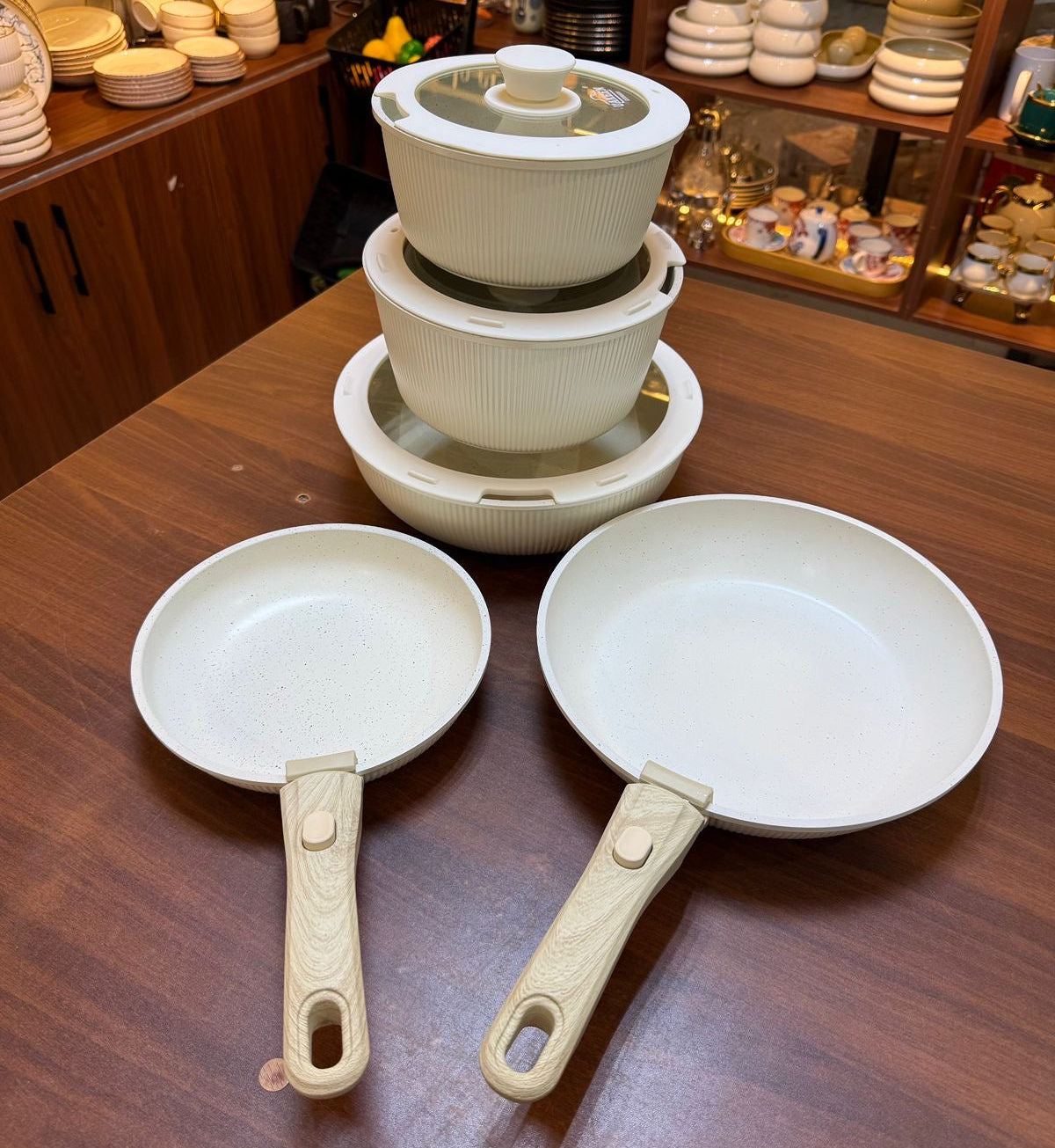 Uakeen Ceramic 10-Piece Cookware Set with Removable Handles