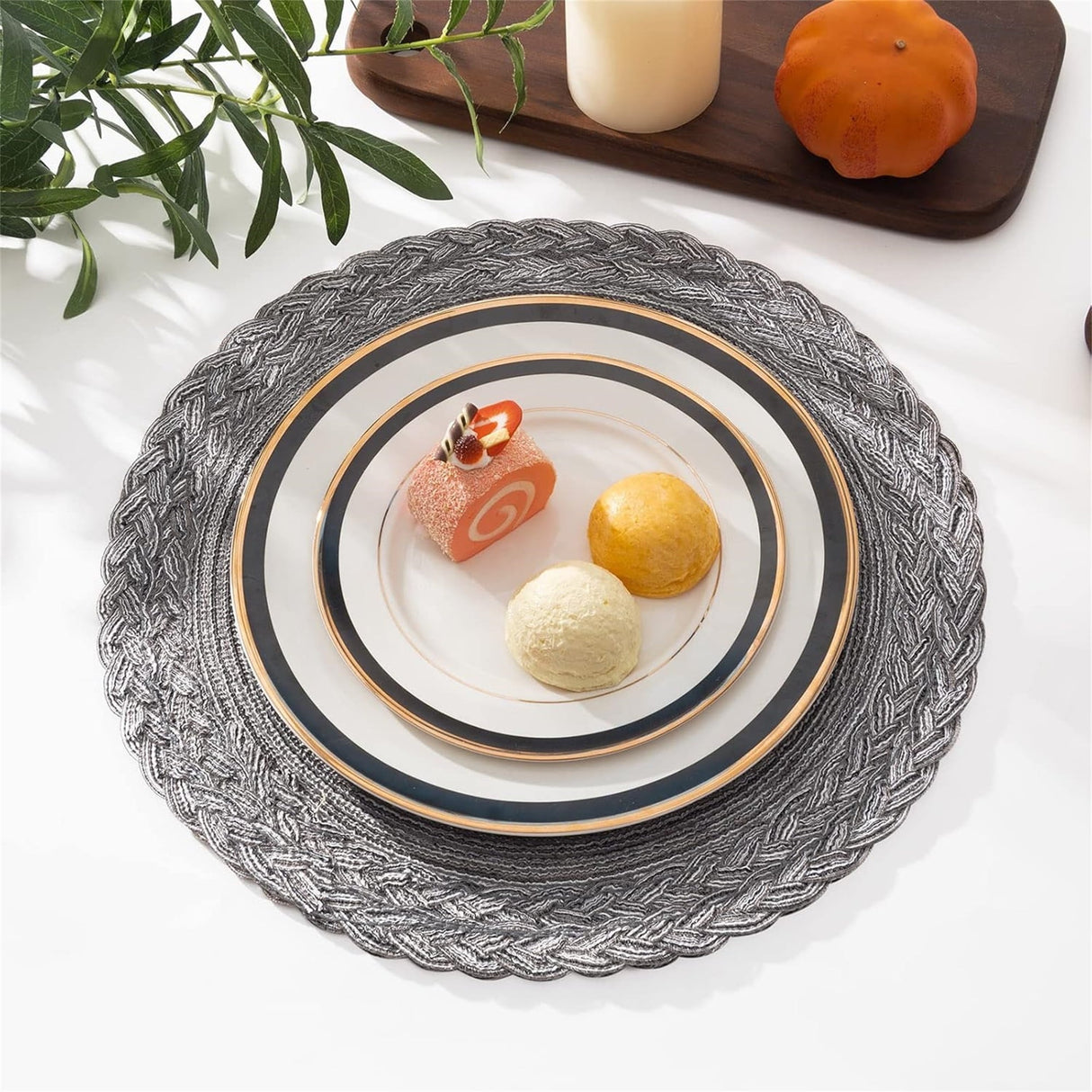 38cm Round Placemats Set of 6 Cotton Woven Heat Resistant Washable Table Mat for Kitchen Dining Room
