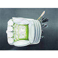 Additional angle on the Joseph Joseph Arena dish rack with its integrated drain spout.