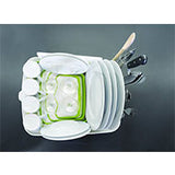 Additional angle on the Joseph Joseph Arena dish rack with its integrated drain spout.