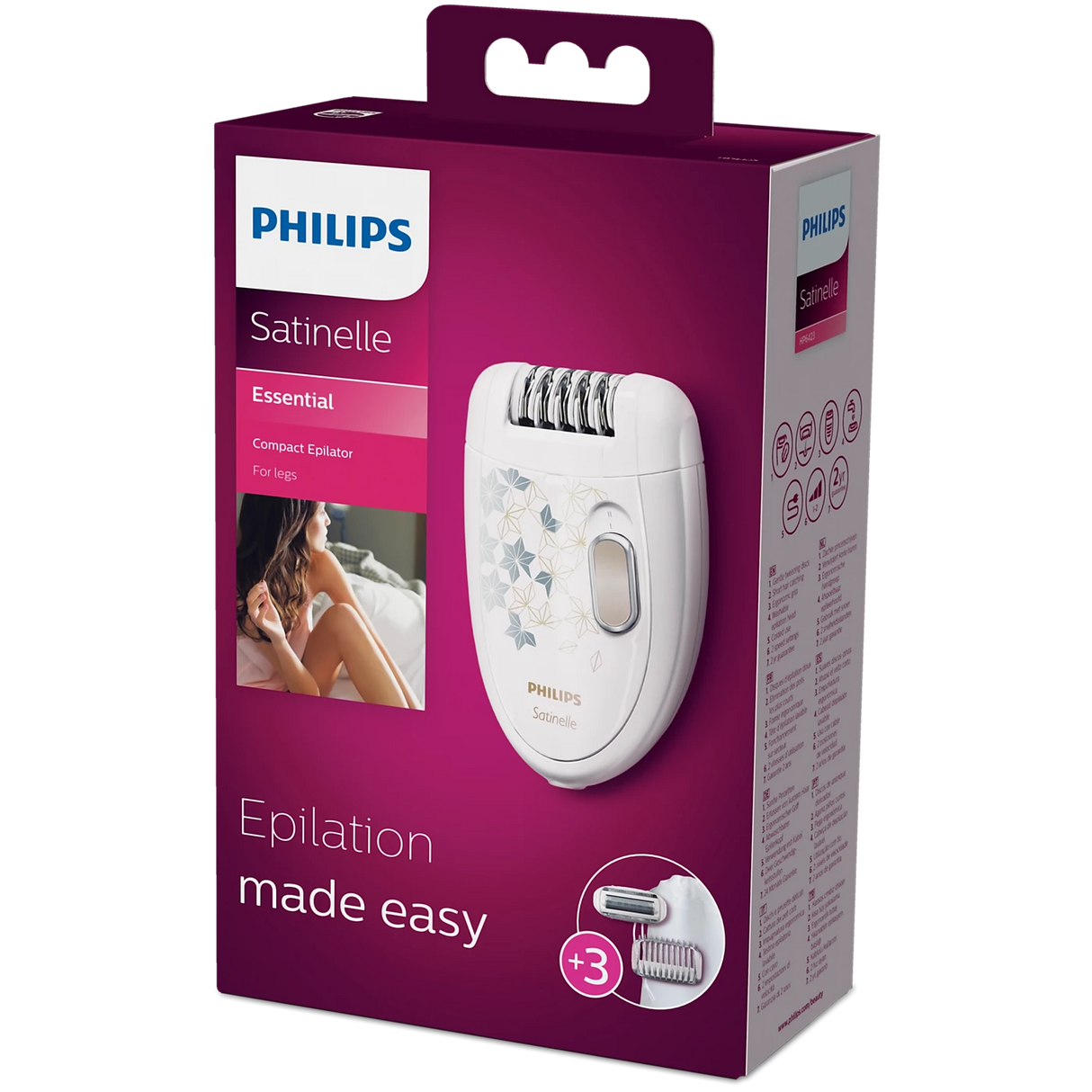 Philips Satinelle Epilator - Removes Hair from the Root as Short as 0.5mm, Washable Head, 2 Speed Settings