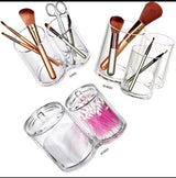 2-in-1 Acrylic Round Cotton Swab Holder & Makeup Brush Holder, Clear Acrylic Organiser with Lid for Bathroom, Vanity & Dressing Table