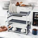 Aluminium Dish Drying Rack Multifunctional Dish Rack, Large Capacity Dish Drainer for Kitchen Counter, Rustproof Dish Drying Rack with Cutlery & Cup Holders