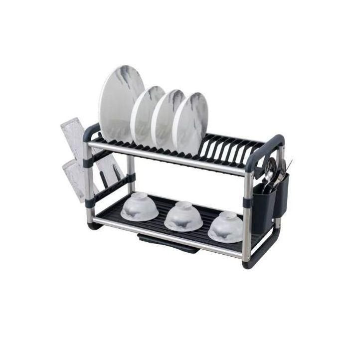 Aluminium Dish Drying Rack Multifunctional Dish Rack, Large Capacity Dish Drainer for Kitchen Counter, Rustproof Dish Drying Rack with Cutlery & Cup Holders