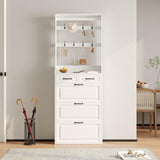 Shoe Cabinet for Entryway,Narrow Shoe Storage Organizer Cabinet with 3 Doors 2 Drawers,White Flip Down Shoe Rack with Hooks,Wood Entry Shoe Cabinet for Living Room,Hallway
