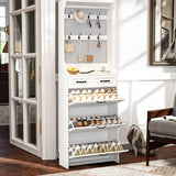 Shoe Cabinet for Entryway,Narrow Shoe Storage Organizer Cabinet with 3 Doors 2 Drawers,White Flip Down Shoe Rack with Hooks,Wood Entry Shoe Cabinet for Living Room,Hallway