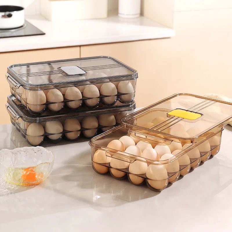24-Grid Stackable Egg Storage Box & Egg Holder – Clear Transparent Fridge Egg Organiser