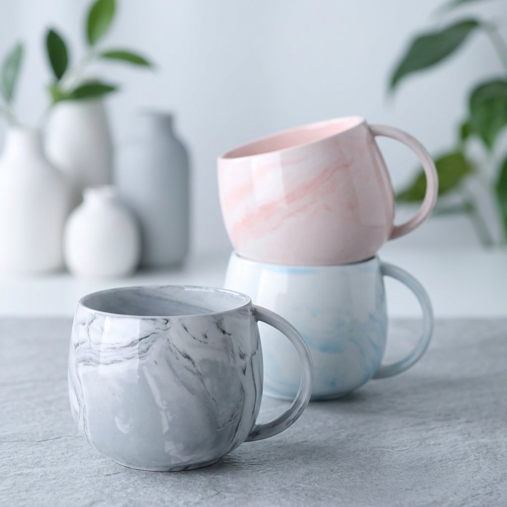 Marble Ceramic Coffee & Tea Cup Set of 6 – Elegant Home & Office Mug Set