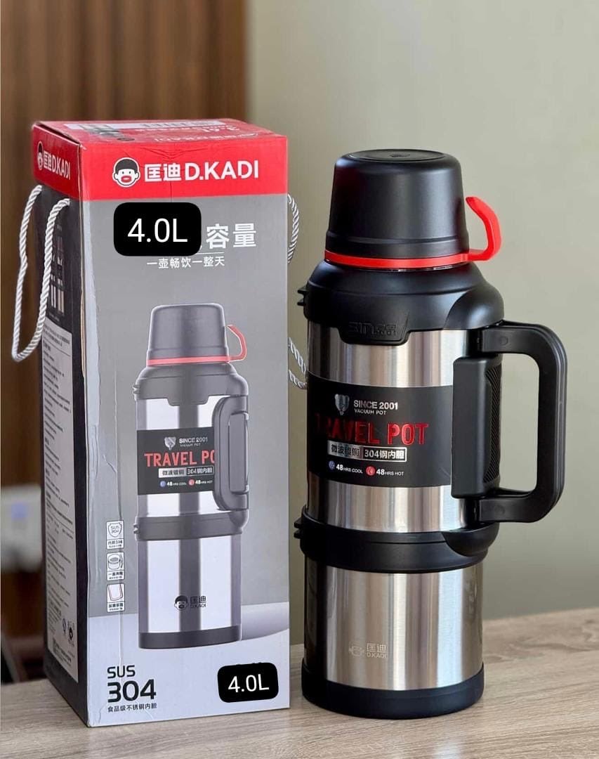 KD Vacuum Thermo Flask 3L & 4L Stainless Steel – 24 Hours Hot & Cold Silver