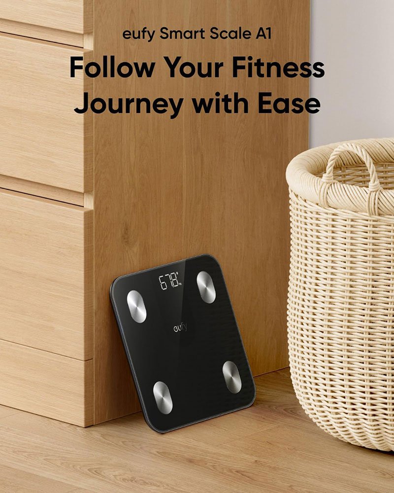 Eufy Smart Scale A1 – 12 Body Measurements, Bluetooth, 16 User Profiles, Compact 26x26cm Design