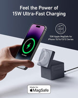 Anker 3-in-1 Cube with MagSafe – 15W Wireless Charger for iPhone, Apple Watch & AirPods, Foldable Travel Charger
