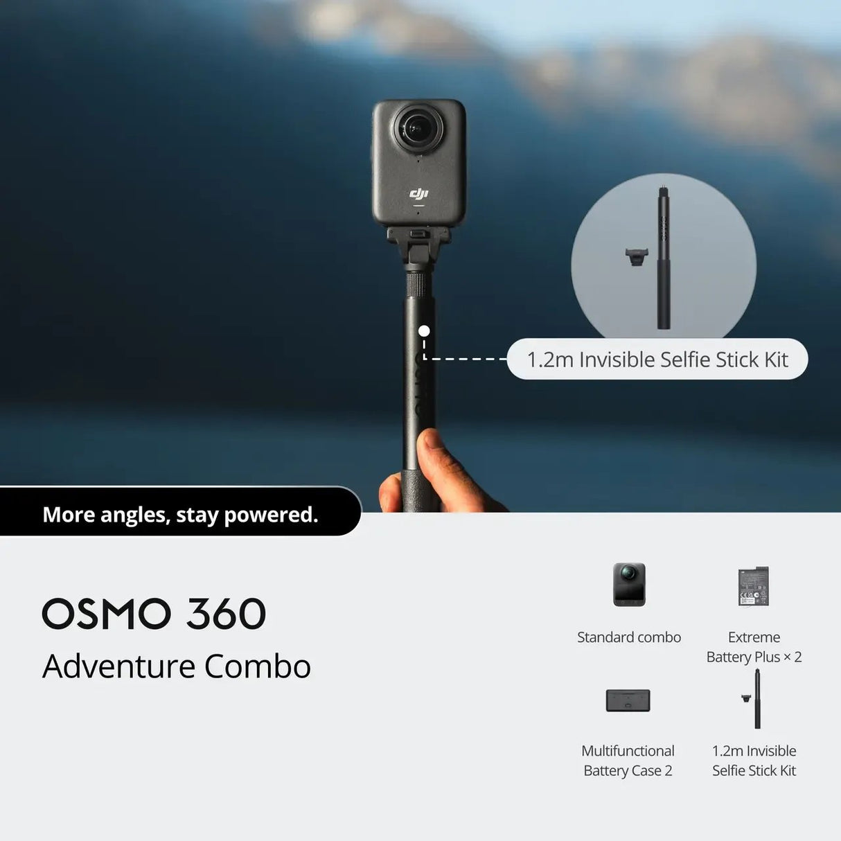 DJI Osmo 360 Adventure Combo – 8K/30fps 360° Camera, 120MP, 4K/120fps Slow Mo, IP68 Waterproof, 128GB Storage