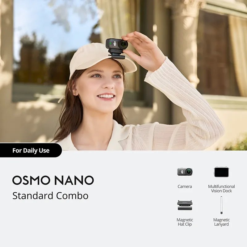 DJI Osmo Nano Standard Combo 128GB – 4K/60fps Action Camera, 1/1.3" CMOS, 200min Battery, 10-bit Colour